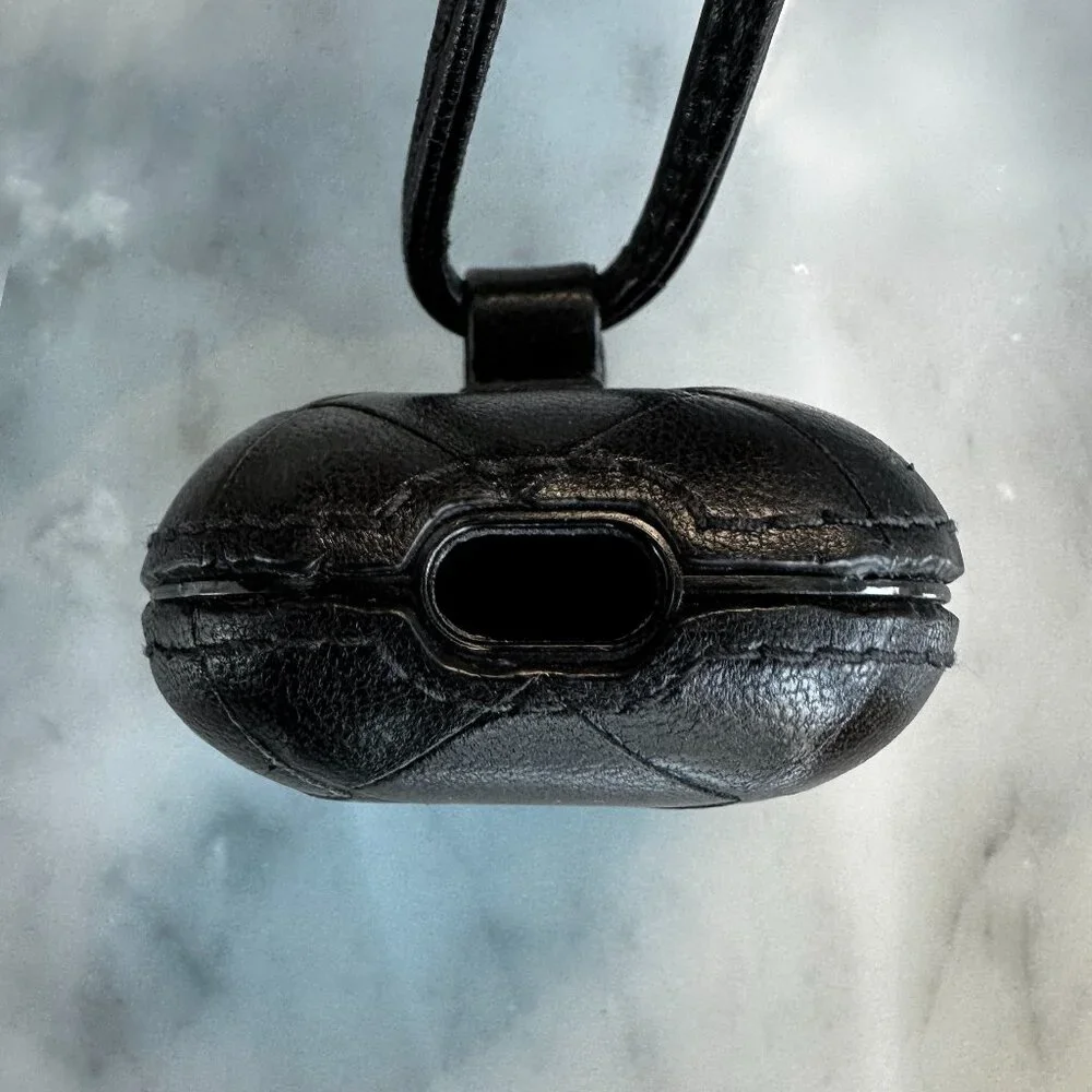 Bottega Veneta DESIGNER Black Leather Woven Intrecciato Airpod Case